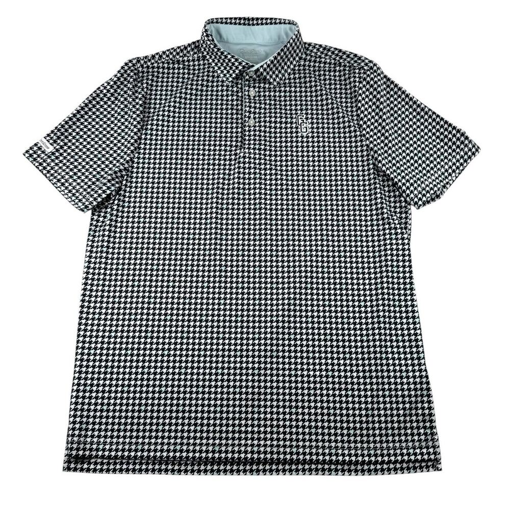 Good Good Golf Polo Shirt M Houndstooth Black White Stretch Performance Shirt